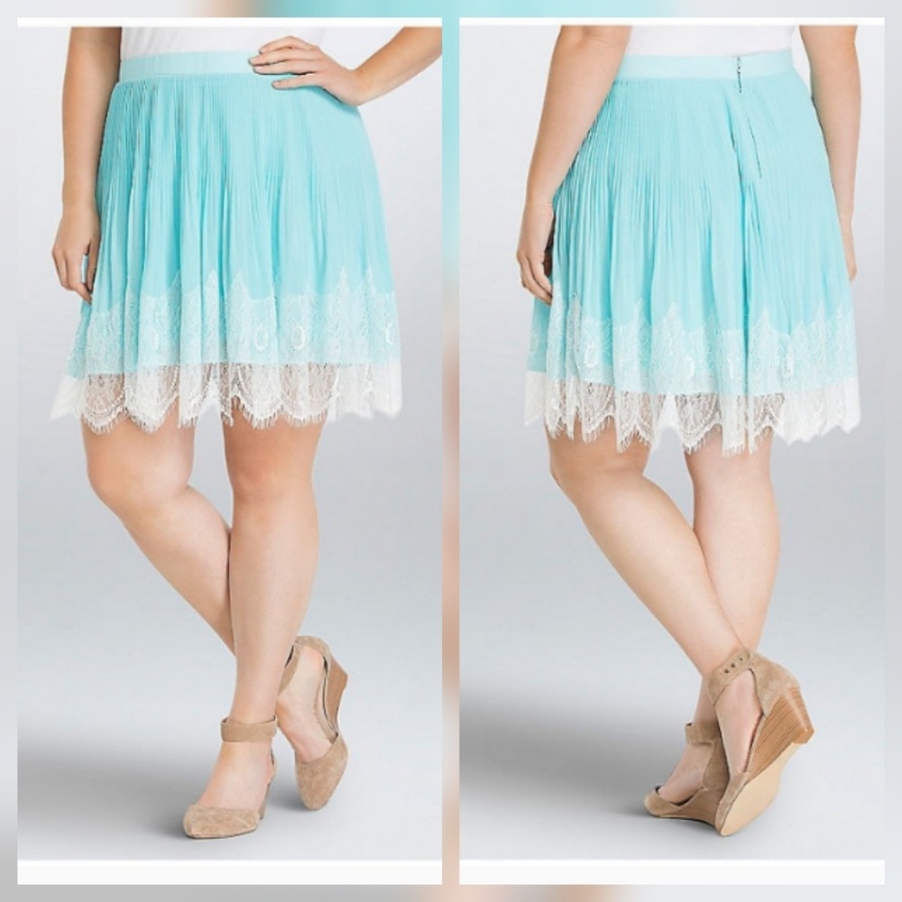 😍 Pleated Chiffon Lace Trim Torrid Plus Skirt -14